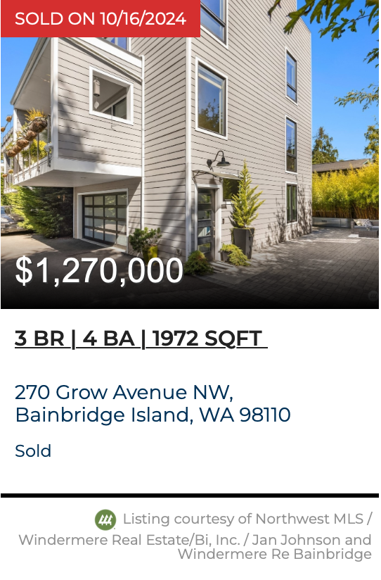 Grow Ave Townhome Sold by Jen Pells Windermere Bainbridge 